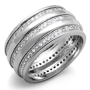 3W884 - Rhodium Brass Ring with AAA Grade CZ  in Clear