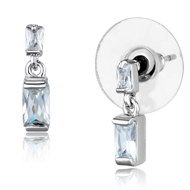 3W887 - Rhodium Brass Earrings with AAA Grade CZ  in Clear