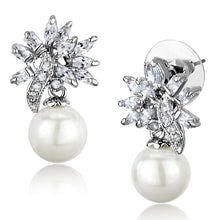 Load image into Gallery viewer, 3W888 - Rhodium Brass Earrings with Synthetic Pearl in White