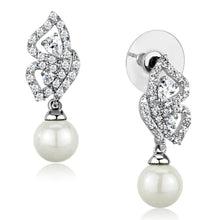 Load image into Gallery viewer, 3W902 - Rhodium Brass Earrings with Synthetic Pearl in White