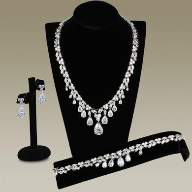 3W925 - Rhodium Brass Jewelry Sets with AAA Grade CZ  in Clear