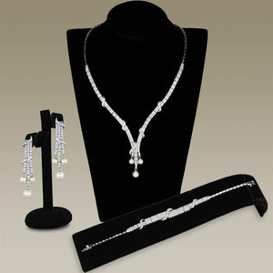 3W939 - Rhodium Brass Jewelry Sets with AAA Grade CZ  in Clear