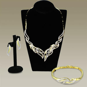 3W941 - Gold+Rhodium Brass Jewelry Sets with AAA Grade CZ  in Clear