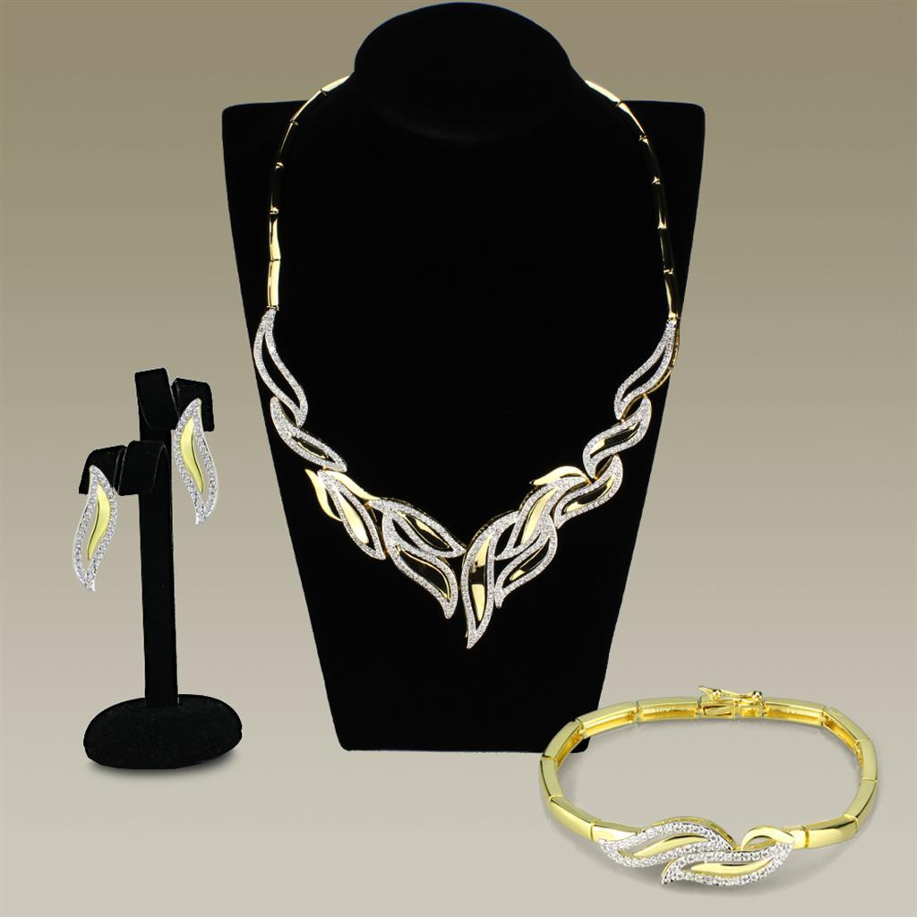 3W941 - Gold+Rhodium Brass Jewelry Sets with AAA Grade CZ  in Clear