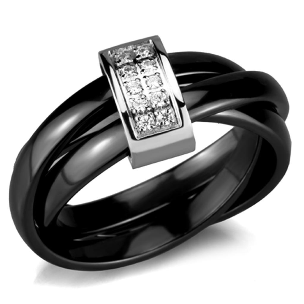 3W950 - High polished (no plating) Stainless Steel Ring with Ceramic  in Jet