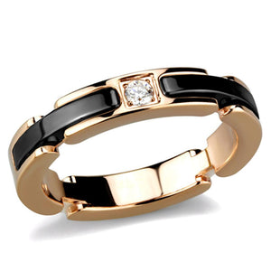 3W960 - IP Rose Gold(Ion Plating) Stainless Steel Ring with Ceramic  in Jet