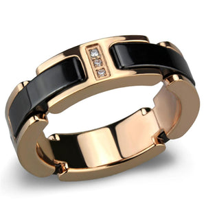 3W964 - IP Rose Gold(Ion Plating) Stainless Steel Ring with Ceramic  in Jet