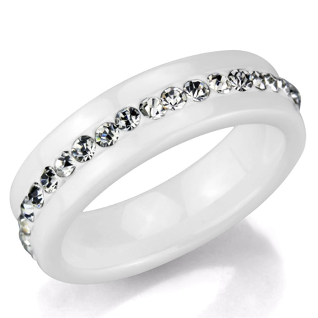 3W968 - High polished (no plating) Stainless Steel Ring with Ceramic  in White