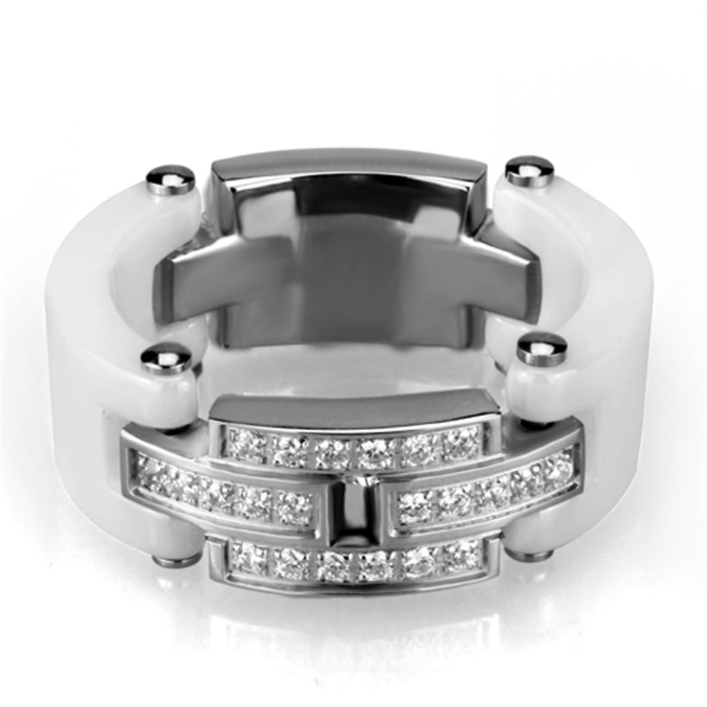 3W977 - High polished (no plating) Stainless Steel Ring with Ceramic  in White