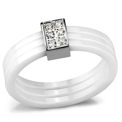 3W981 - High polished (no plating) Stainless Steel Ring with Ceramic  in White