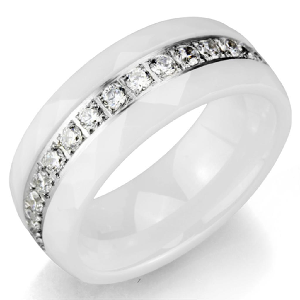 3W983 - High polished (no plating) Stainless Steel Ring with Ceramic  in White