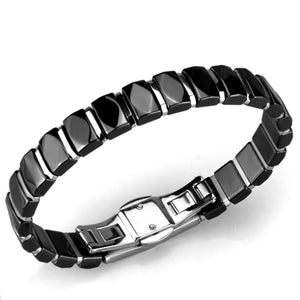 3W990 - High polished (no plating) Stainless Steel Bracelet with Ceramic  in Jet