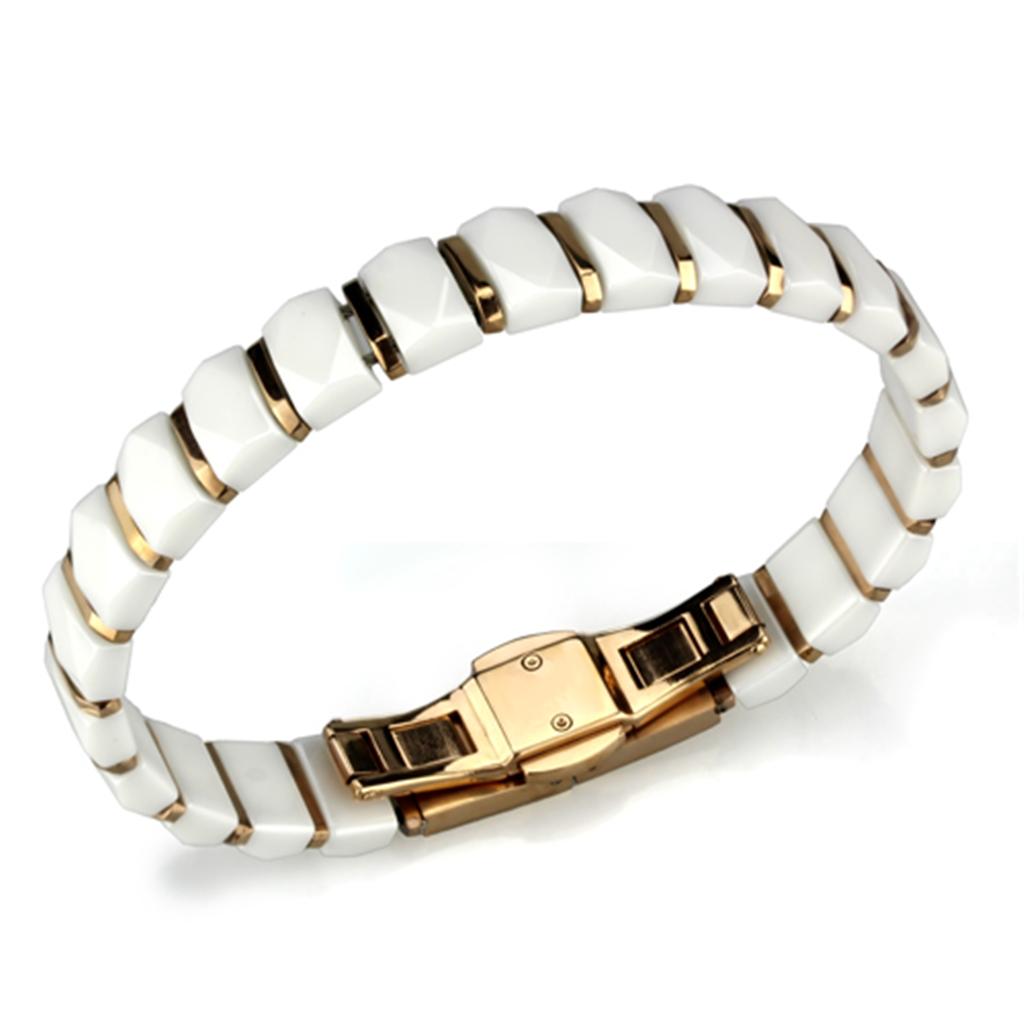 3W993 - IP Rose Gold(Ion Plating) Stainless Steel Bracelet with Ceramic  in White