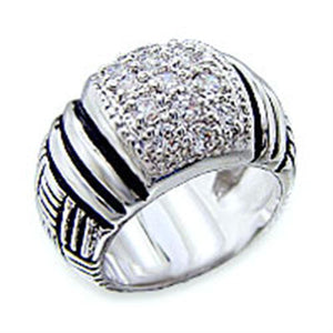 40063 - Rhodium Brass Ring with AAA Grade CZ  in Clear