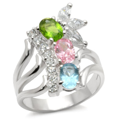 40608 - High-Polished 925 Sterling Silver Ring with AAA Grade CZ  in Multi Color