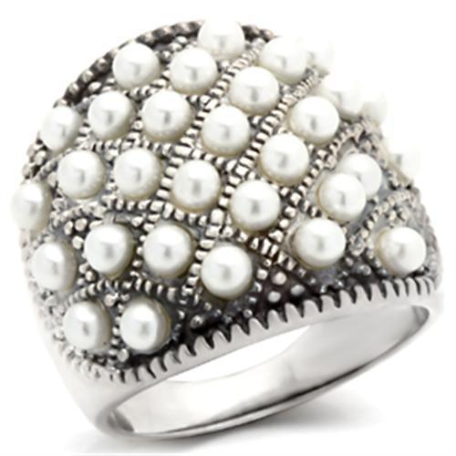 410108 - Antique Tone 925 Sterling Silver Ring with Synthetic Pearl in White