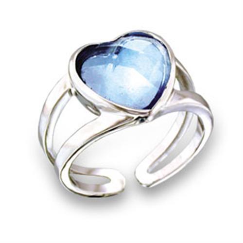 411813 - Rhodium Brass Ring with Top Grade Crystal  in Sea Blue