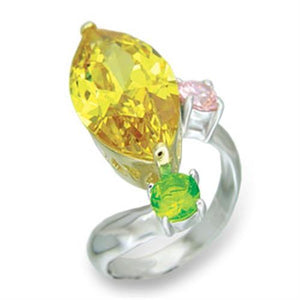 413328 - Reverse Two-Tone 925 Sterling Silver Ring with AAA Grade CZ  in Citrine