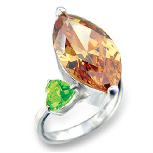 413331 - High-Polished 925 Sterling Silver Ring with AAA Grade CZ  in Champagne