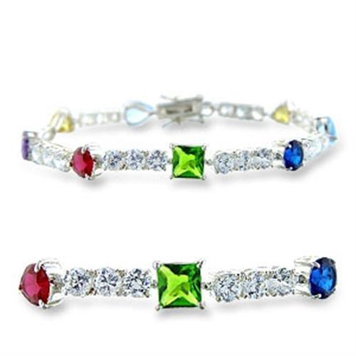 414402 - High-Polished 925 Sterling Silver Bracelet with AAA Grade CZ  in Multi Color