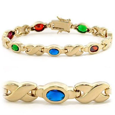 415603 - Gold Brass Bracelet with AAA Grade CZ  in Multi Color