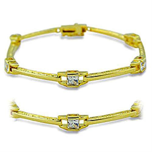 416004 - Gold Brass Bracelet with AAA Grade CZ  in Clear