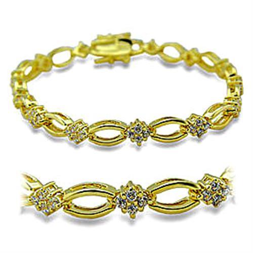 416006 - Gold Brass Bracelet with AAA Grade CZ  in Clear