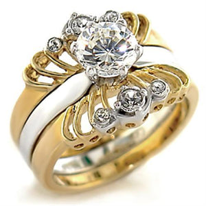 44710 - Gold+Rhodium Brass Ring with AAA Grade CZ  in Clear