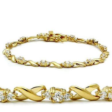 46801 - Gold Brass Bracelet with AAA Grade CZ  in Clear