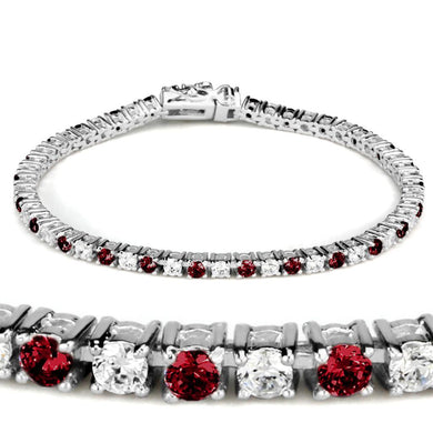 46902 - Rhodium Brass Bracelet with Synthetic Garnet in Ruby