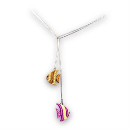 48203 - Gold+Rhodium 925 Sterling Silver Necklace with AAA Grade CZ  in Multi Color