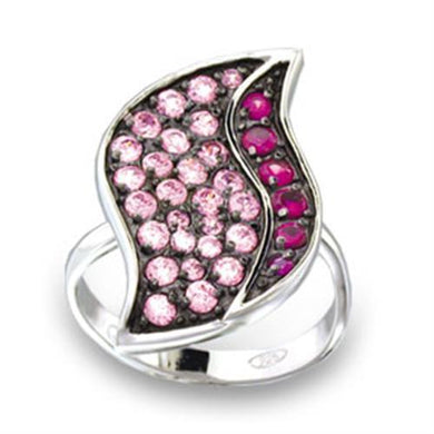 49806 - Rhodium + Ruthenium 925 Sterling Silver Ring with AAA Grade CZ  in Multi Color