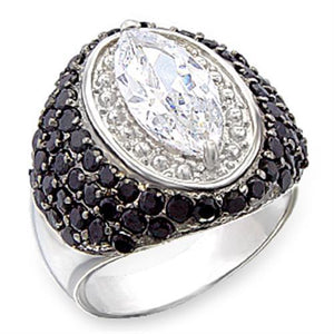 50501 - Rhodium + Ruthenium 925 Sterling Silver Ring with AAA Grade CZ  in Clear