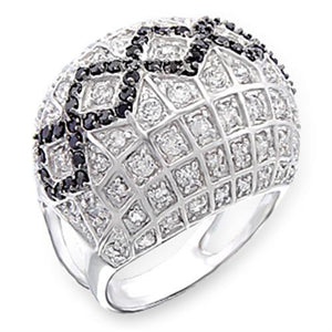 50519 - Rhodium + Ruthenium 925 Sterling Silver Ring with AAA Grade CZ  in Jet