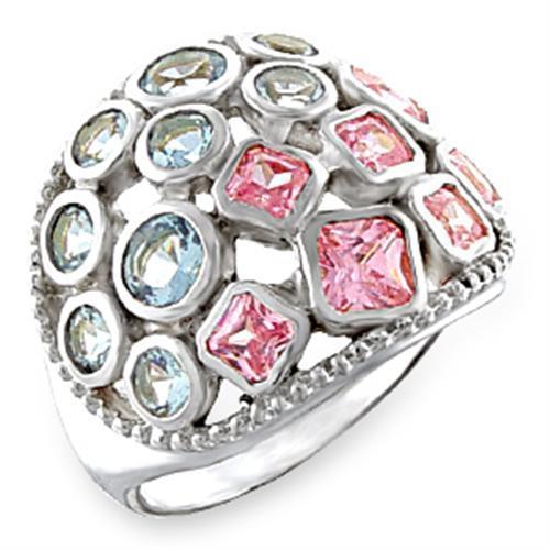 51014 - High-Polished 925 Sterling Silver Ring with AAA Grade CZ  in Multi Color
