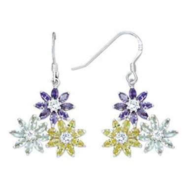 51803 - High-Polished 925 Sterling Silver Earrings with AAA Grade CZ  in Multi Color