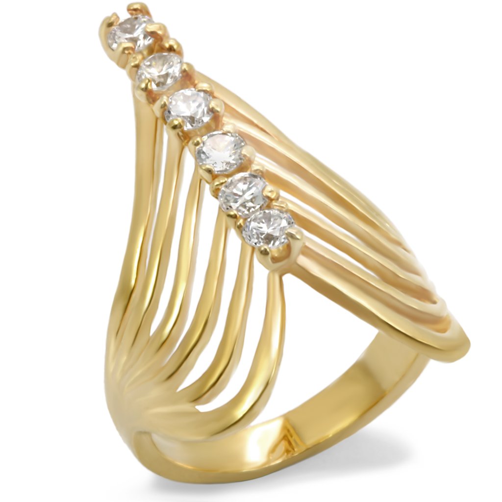 54701 - Gold Brass Ring with AAA Grade CZ  in Clear