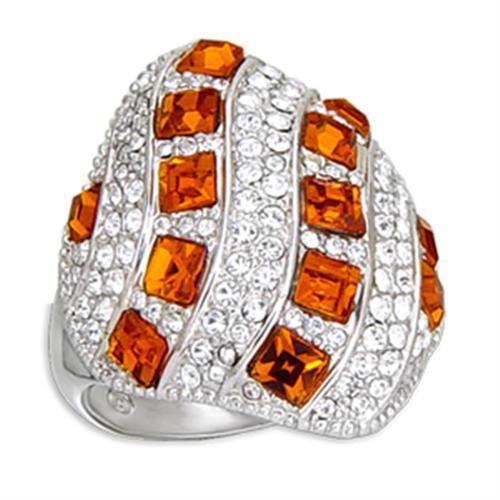 55307 - Rhodium Brass Ring with Top Grade Crystal  in Topaz