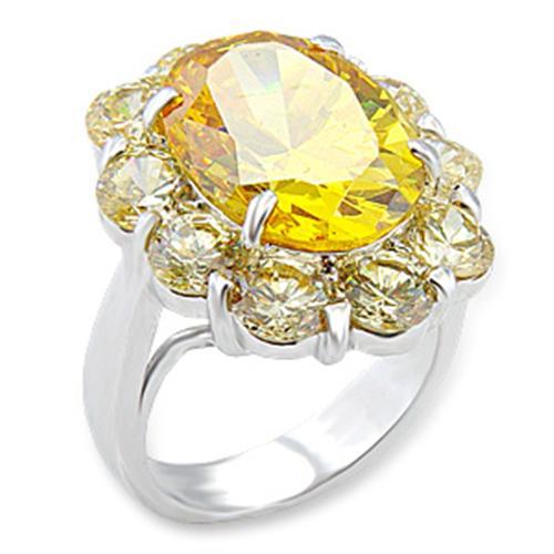 56311 - Rhodium Brass Ring with AAA Grade CZ  in Topaz
