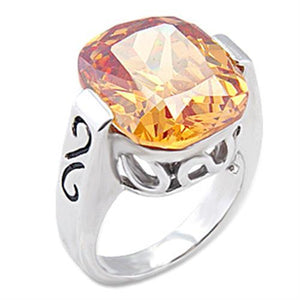 56317 - Rhodium Brass Ring with AAA Grade CZ  in Champagne