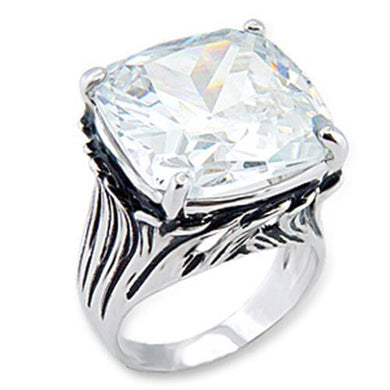 56318 - Rhodium Brass Ring with AAA Grade CZ  in Clear