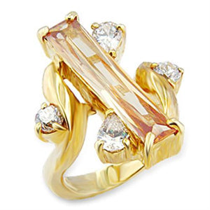 56423 - Gold Brass Ring with AAA Grade CZ  in Champagne