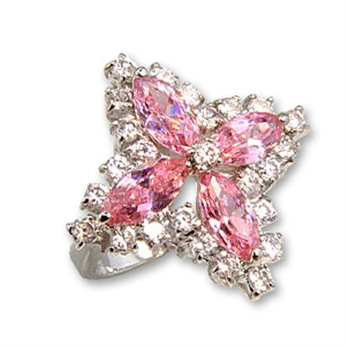 56503 - Rhodium Brass Ring with AAA Grade CZ  in Rose