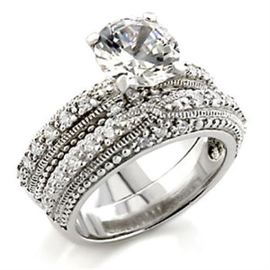5X024 - Rhodium Brass Ring with AAA Grade CZ  in Clear