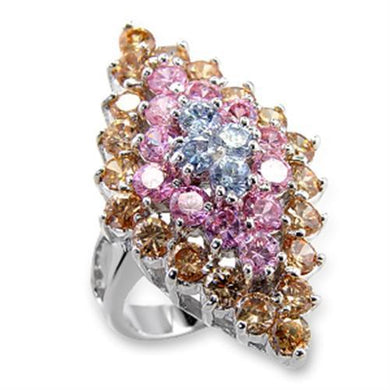 60101 - Rhodium Brass Ring with AAA Grade CZ  in Multi Color