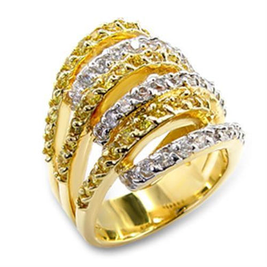 60110 - Gold+Rhodium Brass Ring with AAA Grade CZ  in Topaz
