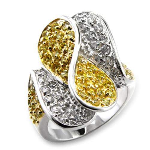 60118 - Gold+Rhodium Brass Ring with AAA Grade CZ  in Topaz