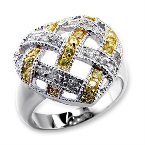 60205 - Reverse Two-Tone Brass Ring with AAA Grade CZ  in Topaz