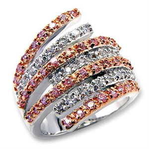 60207 - Rose Gold + Rhodium Brass Ring with AAA Grade CZ  in Rose