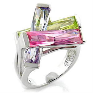 Tyree Cocktail Ring - Rhodium Brass, AAA CZ , Multi Color - 6X004